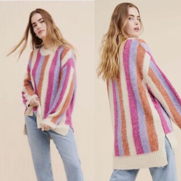 Tuckernuck Moon River cream Multicolored Striped Boho Oversized Sweater medium - Picture 1 of 8